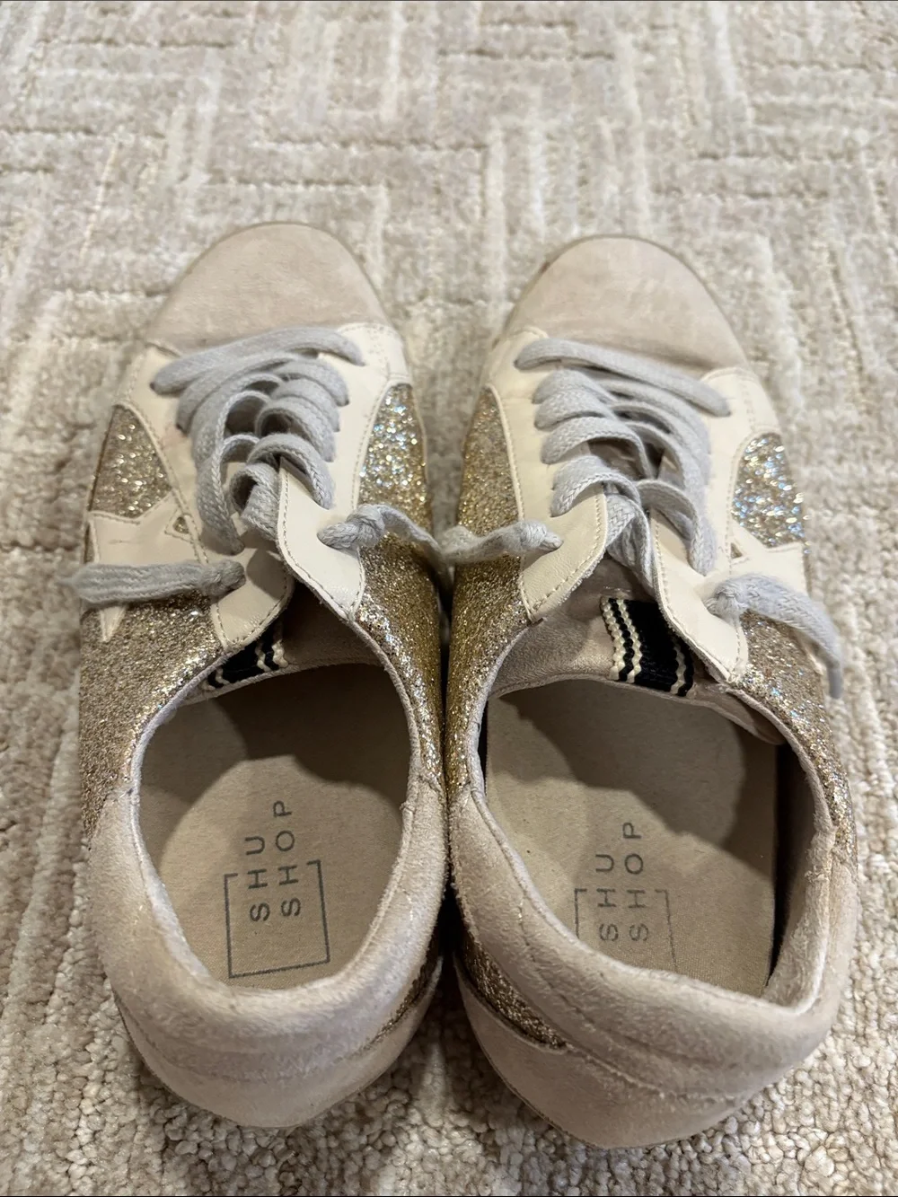 ShuShop Cream Lace-Up Sneakers with Glitter Star Accent - Picture 5 of 7